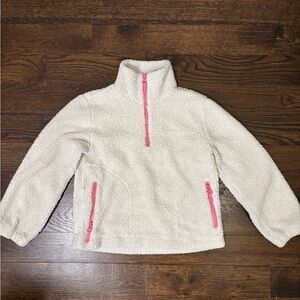 J Crew Cozy Cream Sherpa Pullover with Pink Zippers